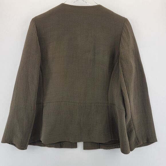 Eileen Fisher Silk Sponge Jacket Size Medium Brown Olive Green Collarless Blazer - Picture 3 of 11